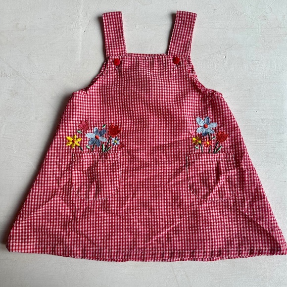 Vintage Other - Vintage Tiny Tots Red Gingham Plaid Pinafore Overall Dress
